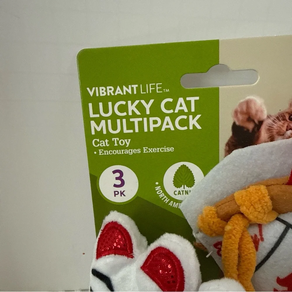 Vibrant Lucky Cat Toy Multipack - White, Red, Brown